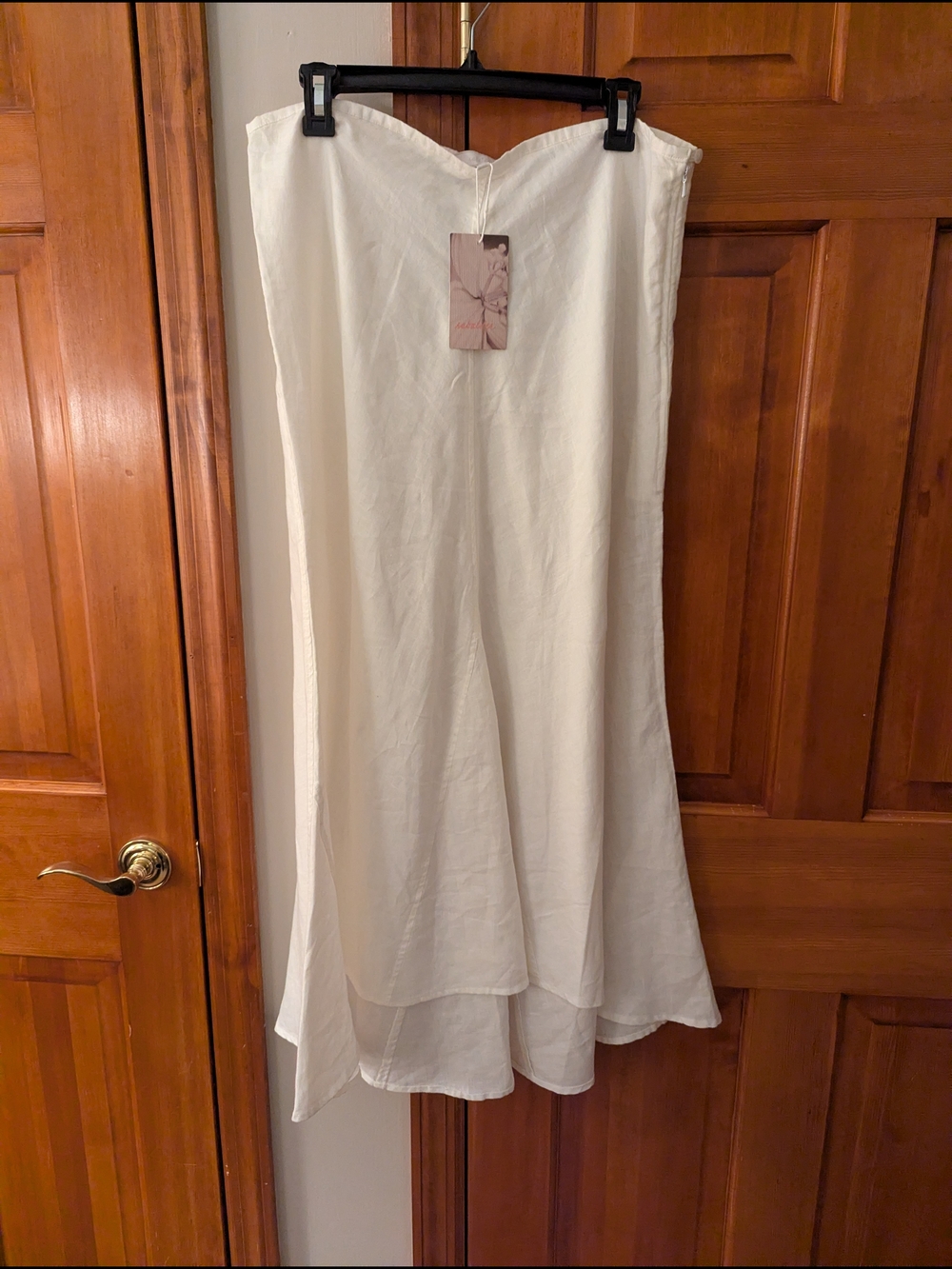 NWT Rebalder White 💯 Linen High-Low Skirt - Elegant Layered Hem XL